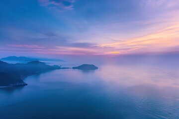 Stunning aerial view of sunrise over sea mist in Thailand.