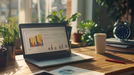 The laptop with business charts