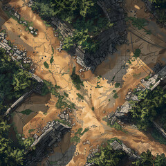 Post Apocalyptic  Battle Map  for RPG ,Map for Dungeons and Dragons,DnD map, Tabletop Role-Playing Games, Adventure Game Background, Top-Down View