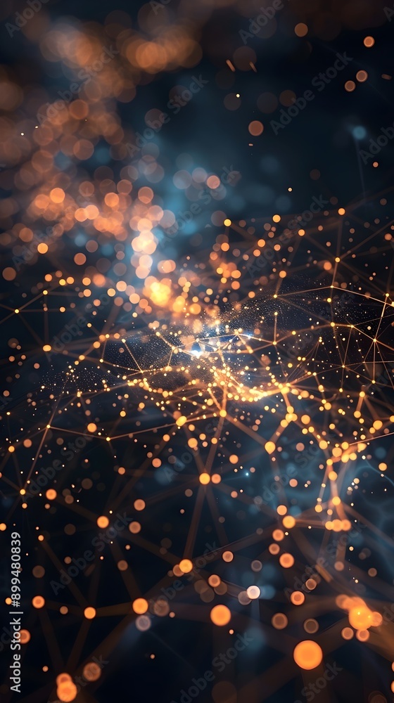 Poster abstract digital connections and network nodes on dark background representing business technology a