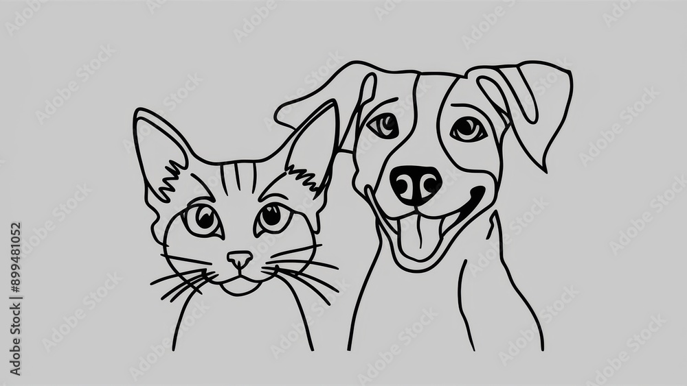 Poster a drawing of a dog and cat , ai