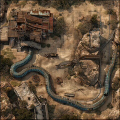 Post Apocalyptic  Battle Map  for RPG ,Map for Dungeons and Dragons,DnD map, Tabletop Role-Playing Games, Adventure Game Background, Top-Down View