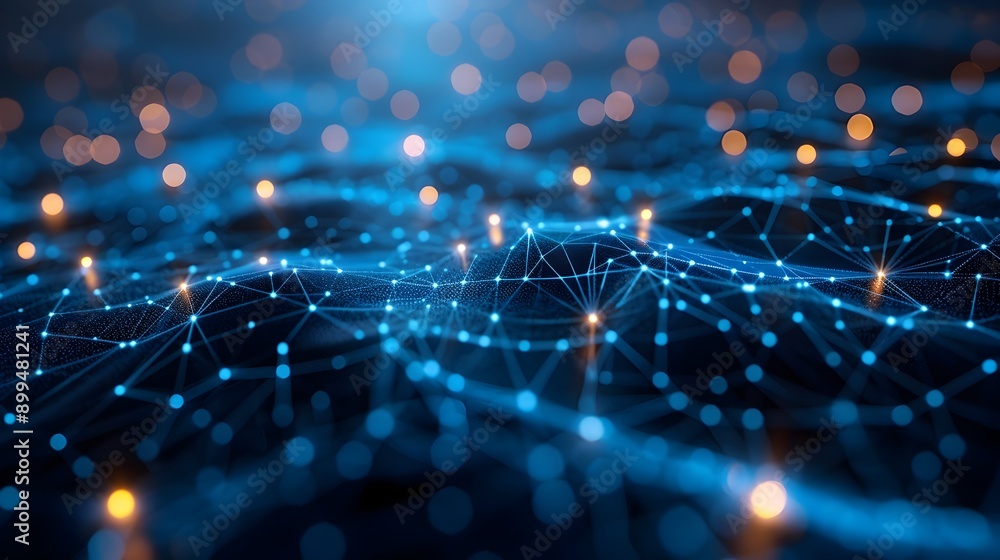 Aufkleber glowing digital network nodes and lines on dark technology background