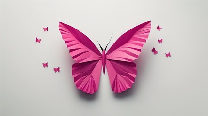 magenta pink paper craft butterfly white background 
