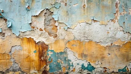 Fototapeta premium Weathered concrete wall with peeling paint and rustic texture, old, aged, weathered, texture, background, decay, retro