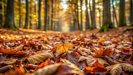 Dry leaves covering forest floor with shallow depth of field , nature, forest, mulch, autumn, ground, foliage, texture