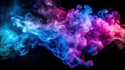 Multicolored thick smoke in blue and purple neon on a black background, neon, smoke, colorful, vibrant, abstract, artistic, design