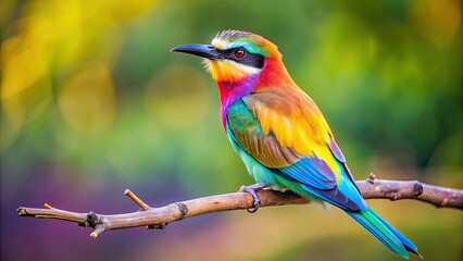 Obraz premium Exotic rainbow bird perched on a branch in the safari , wildlife, colorful, beautiful, feathers, tropical, exotic