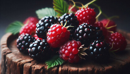 Closeup of blackberries red and black