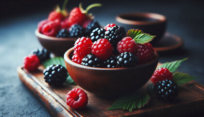 Closeup of blackberries red and black
