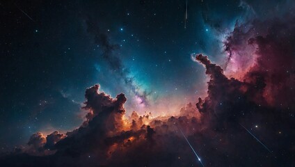 Fototapeta premium A vast, colorful nebula with shooting stars passing through