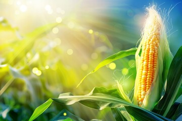 Corn grows in a field flooded with sunlight