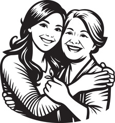 Smiling woman embracing mother-in-law Vector Illustration Silhouette