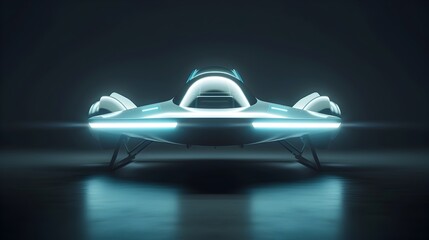 Sleek Futuristic Drone Spaceship with Pulsating Neon Lights in Dark Space