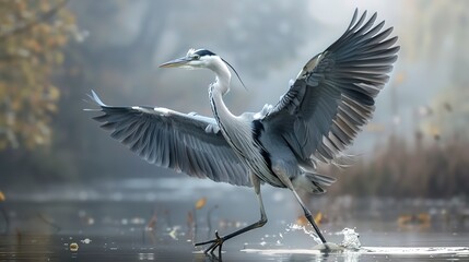 Fototapeta premium The Grey Heron Ardea cinerea, is a wading bird of the heron family Ardeidae.