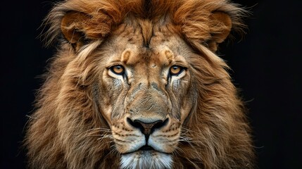 majestic lion portrait closeup on dramatic black background powerful wildlife photography digital art