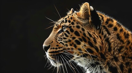 Majestic amur leopard portrait isolated on black background wildlife conservation image 