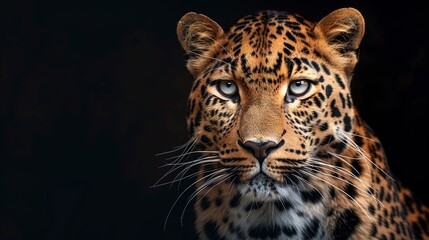 Majestic amur leopard portrait isolated on black background wildlife conservation image