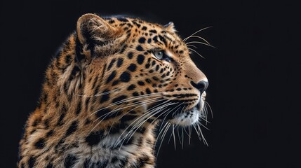 Obraz premium Majestic amur leopard portrait isolated on black background wildlife conservation image 