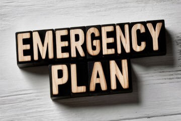 Wooden blocks spelling "Emergency Plan" on white background - disaster preparedness - crisis management - risk mitigation