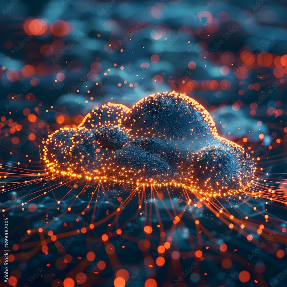 Aufkleber glowing cloud network with digital data streams and nodes representing advanced communication techno