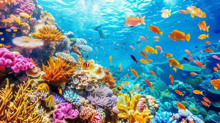 Obraz premium Vibrant Coral Reef Marine Life in a Colorful Underwater Ecosystem for Snorkeling and Scuba Diving Enthusiasts