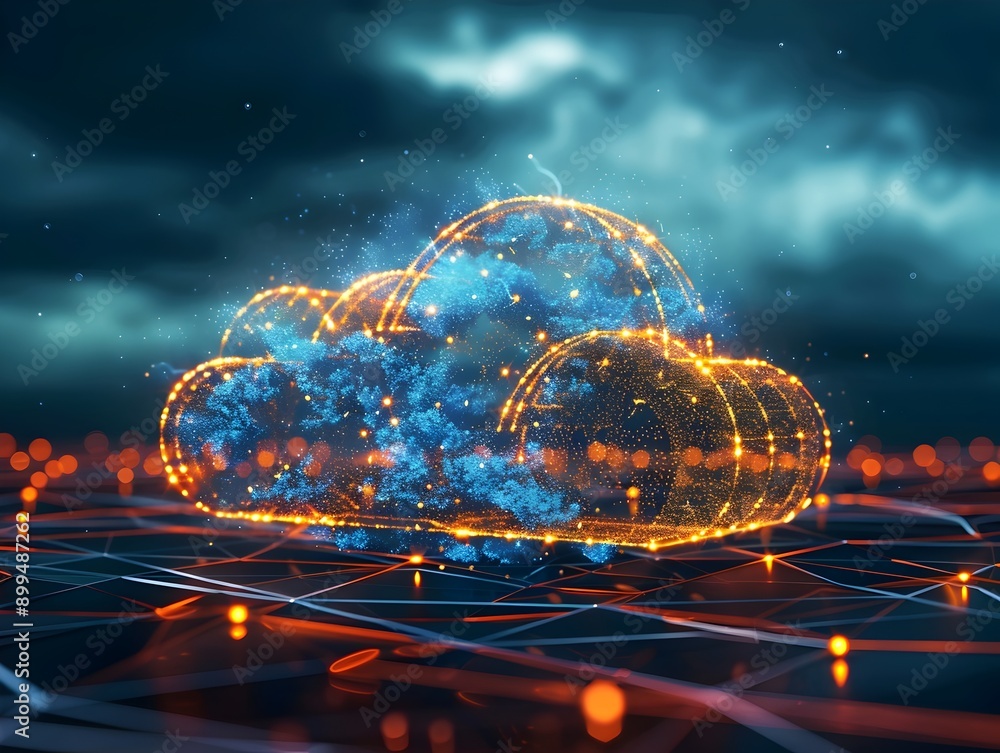 Aufkleber futuristic cloud network communication concept with interconnected digital nodes