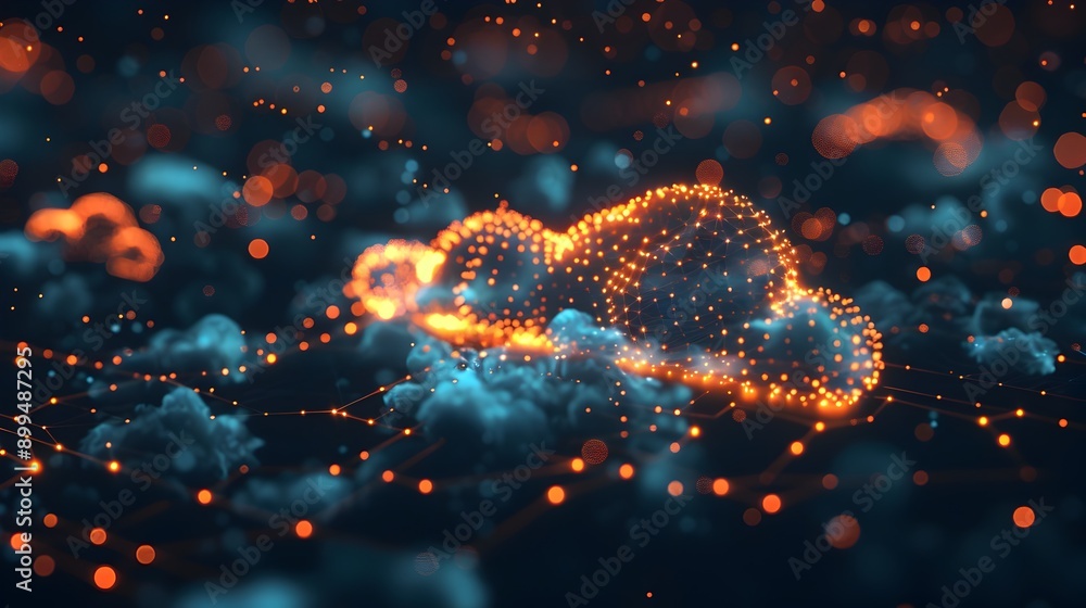 Poster glowing abstract cloud network representing digital storage and cloud computing concept