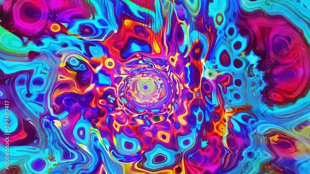 Poster the vibrant pulsating energy of psychedelic morphs takes viewers on a journey through a surreal and 