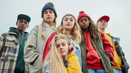 Teenage street fashion and identity concept group of teenagers showcasing unique street style diverse and expressive outfits vibrant and youthful trends urban fashion culture individuality