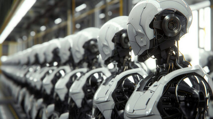 Fototapeta premium Futuristic Humanoid Robots in Advanced Cybernetic Society with Sleek Technology and Innovation