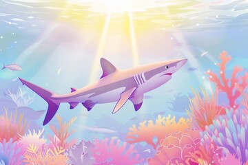 The Balaenoptera omurai, a little-known rorqual, breathes and feeds on planktonic organisms in the South Pacific Ocean.. Beautiful simple AI generated image in 4K, unique.