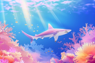 Fototapeta premium The Balaenoptera omurai, a little-known rorqual, breathes and feeds on planktonic organisms in the South Pacific Ocean.. Beautiful simple AI generated image in 4K, unique.