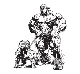 Heavy Body Builder Weight Lifter wearing Cap with Pit Bull Dog Clipart Art Vector for T-shirts and Wall Decal Workout Athletic Gym Muscle Logo Fitness Beast Barbell Healthy Wall Sticker for Decor