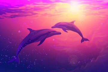 Fototapeta premium The Balaenoptera omurai, a little-known rorqual, breathes and feeds on planktonic organisms in the South Pacific Ocean.. Beautiful simple AI generated image in 4K, unique.