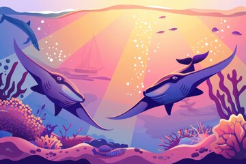 Naklejka premium Majestic Humpback Whale Close-up. Beautiful simple AI generated image in 4K, unique.