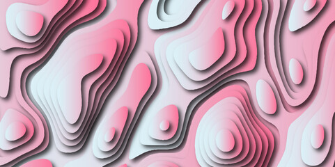 3D Papercut Stylized White topographic contour scheme and terrain. .Topographic canyon geometric map relief texture with curved layers and shadow .Topographic contour lines vector map seamless patter