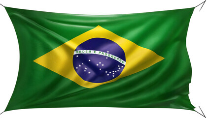 Vibrant Brazilian flag waving in the wind, isolated on a white or transparent background