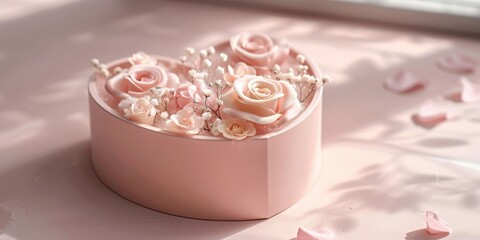 Fototapeta premium Heart-shaped gift box with floral embellishments, versatile for celebrating Valentine's, Christmas, birthdays, Mother's Day, and various special occasions