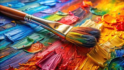 Fototapeta premium Abstract colorful oil painting with brush and palette knife strokes on canvas, macro close up acrylic background