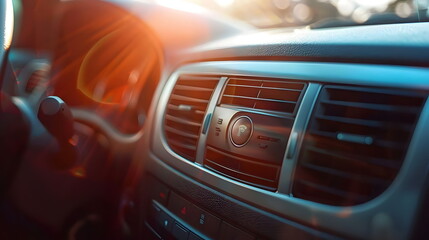 Obraz premium Modern Car Dashboard Features Air Conditioning Controls Navigation Design