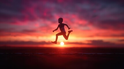 Silhouette of a Person Jumping at Sunset.
