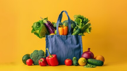 The reusable grocery bag with vegetables