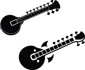 Fototapeta premium set of sitar silhouette vector illustration on white background 