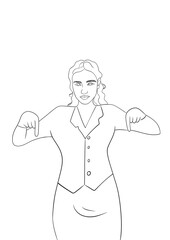 illustration d'une femme qui montre la direction, dessin de ligne 