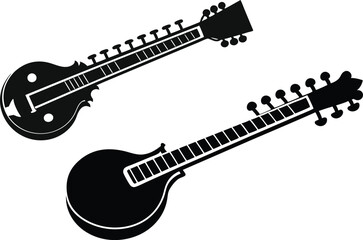 Fototapeta premium set of sitar silhouette vector illustration on white background 