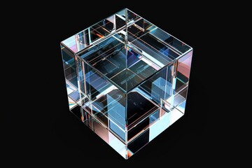 3d geometric pattern with blue and purple glass cubes, in the style of photogram, dark reflections, close-up shots, elongated shapes. Beautiful simple AI generated image in 4K, unique.