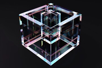 3d geometric pattern with blue and purple glass cubes, in the style of photogram, dark reflections, close-up shots, elongated shapes. Beautiful simple AI generated image in 4K, unique.