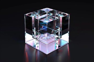 3d geometric pattern with blue and purple glass cubes, in the style of photogram, dark reflections, close-up shots, elongated shapes. Beautiful simple AI generated image in 4K, unique.