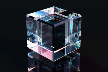 3d geometric pattern with blue and purple glass cubes, in the style of photogram, dark reflections, close-up shots, elongated shapes. Beautiful simple AI generated image in 4K, unique.